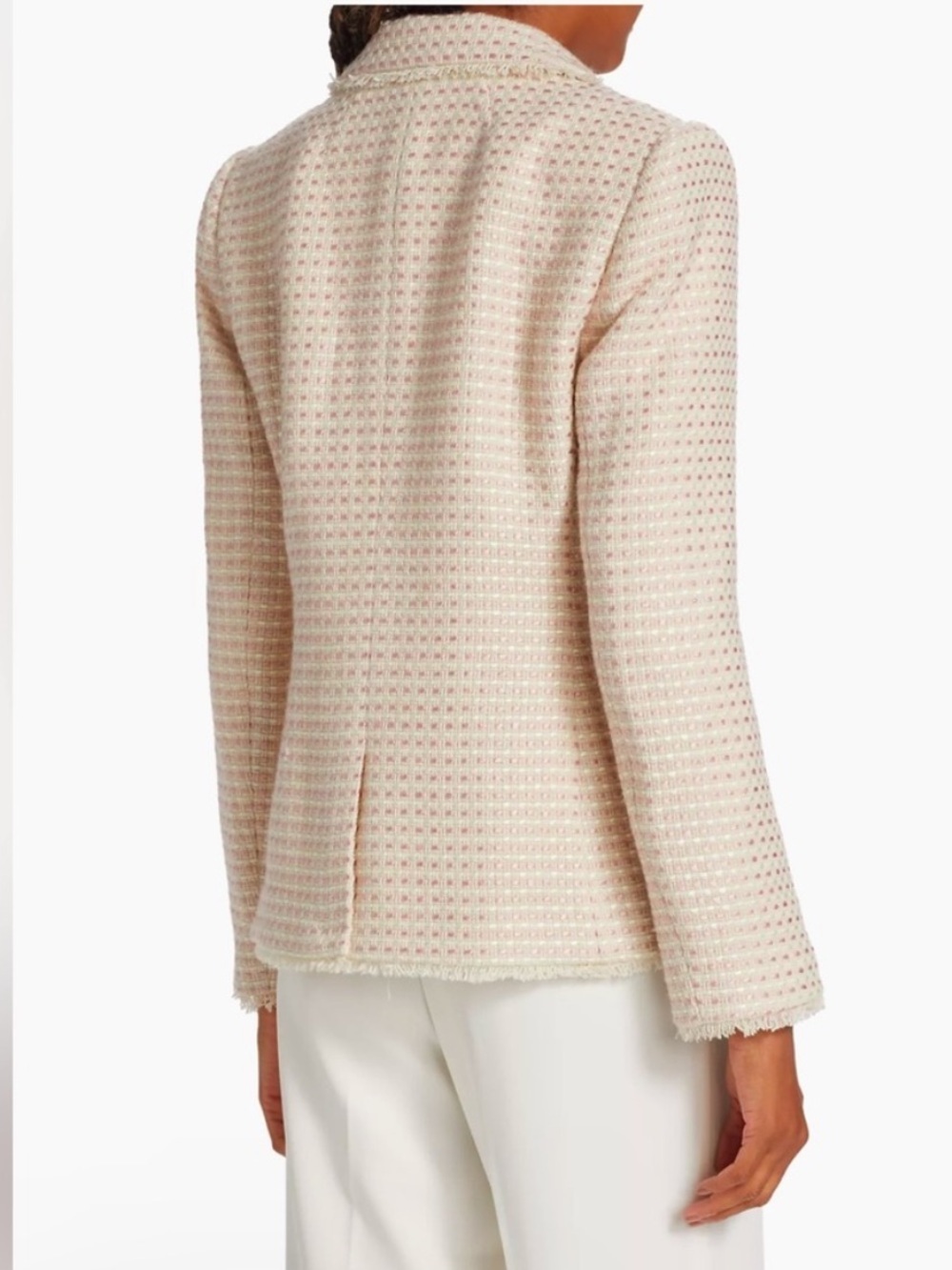 Elie Tahari Wool Blend Tweed One Button Nora Blazer in Light Pink - Picture 4 of 12